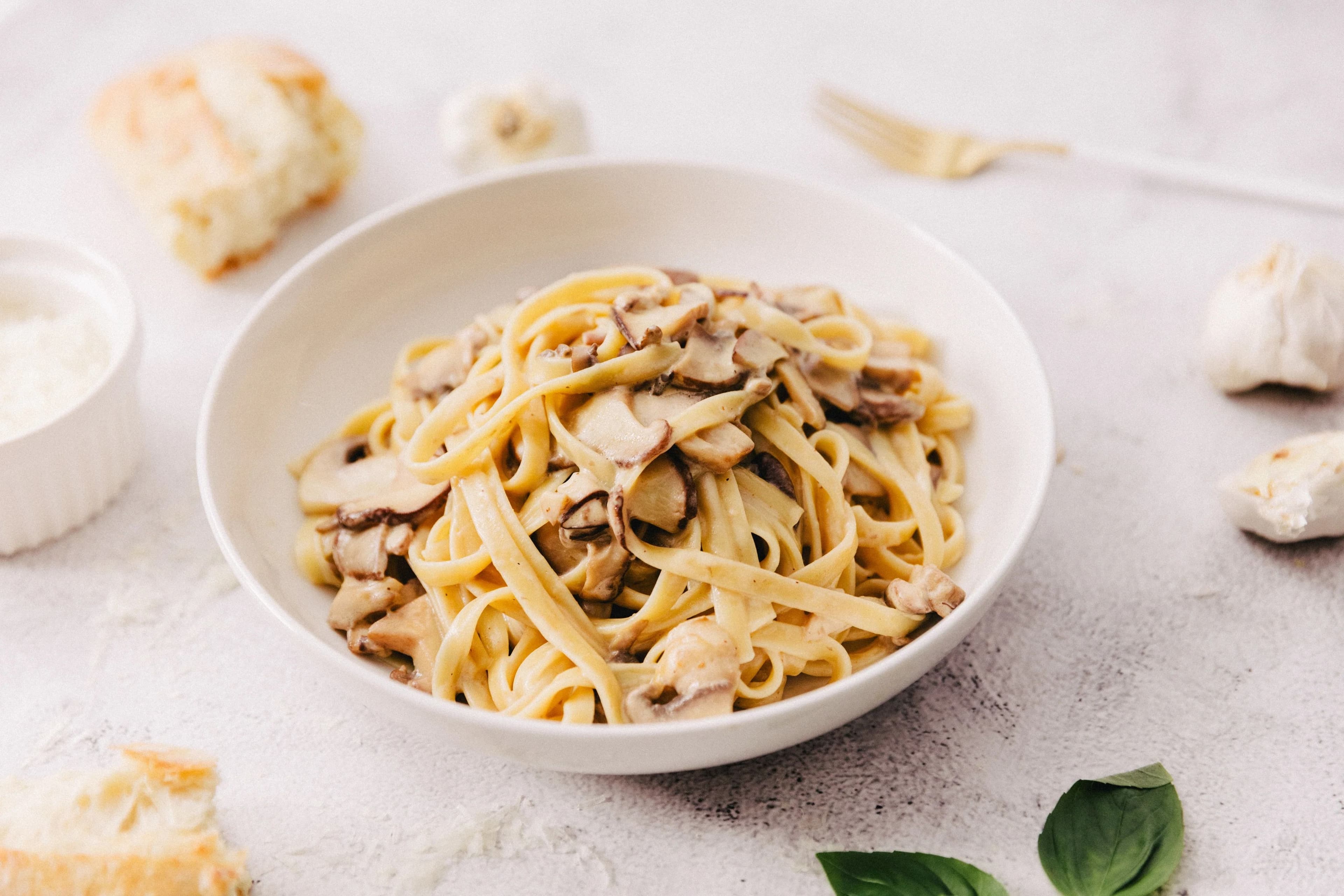 Mushroom fettuccini plated