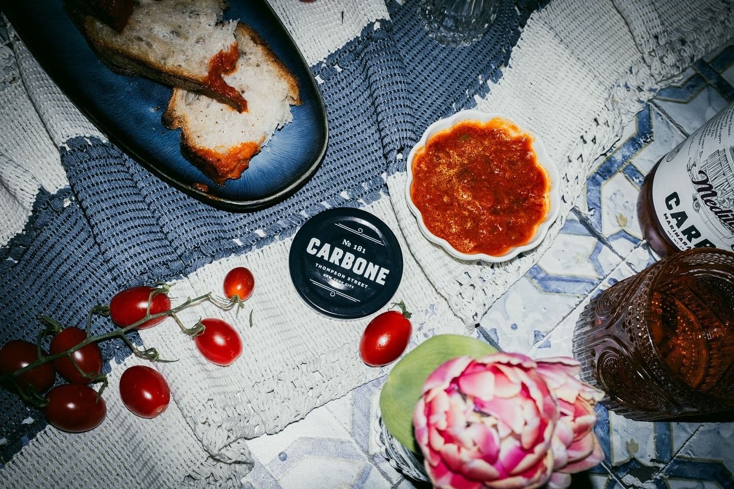 Table Spread with food and carbone sauce